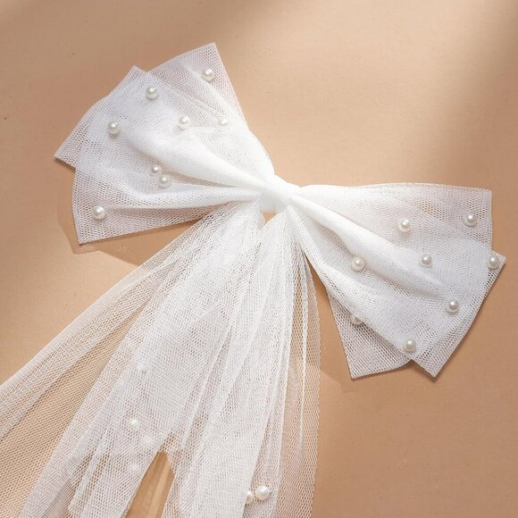 🆕Women White Clip Bachelorette Party Decorations Pearl Bow Accessories - Picture 4 of 9